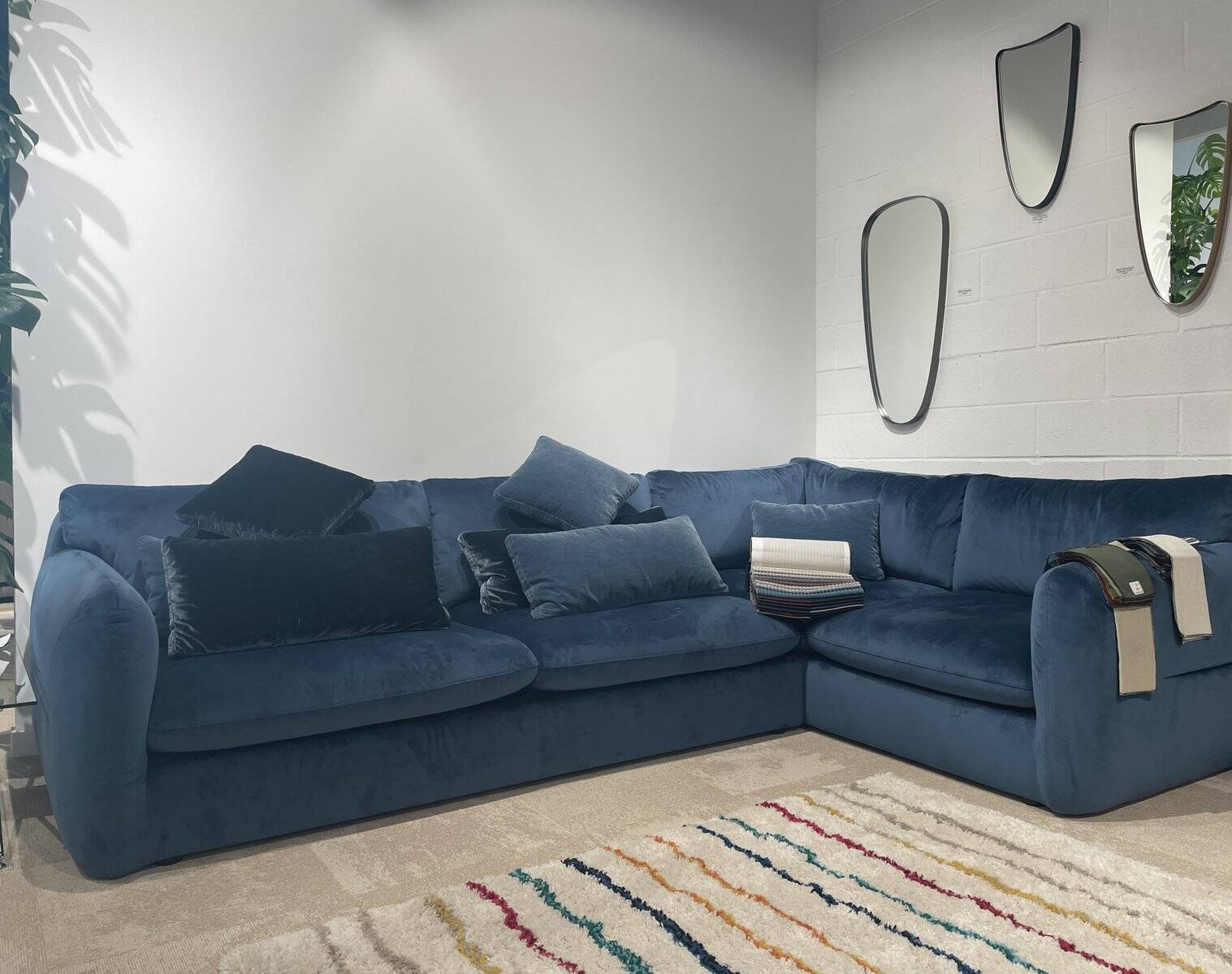 Blue Velvet Corner Sofa