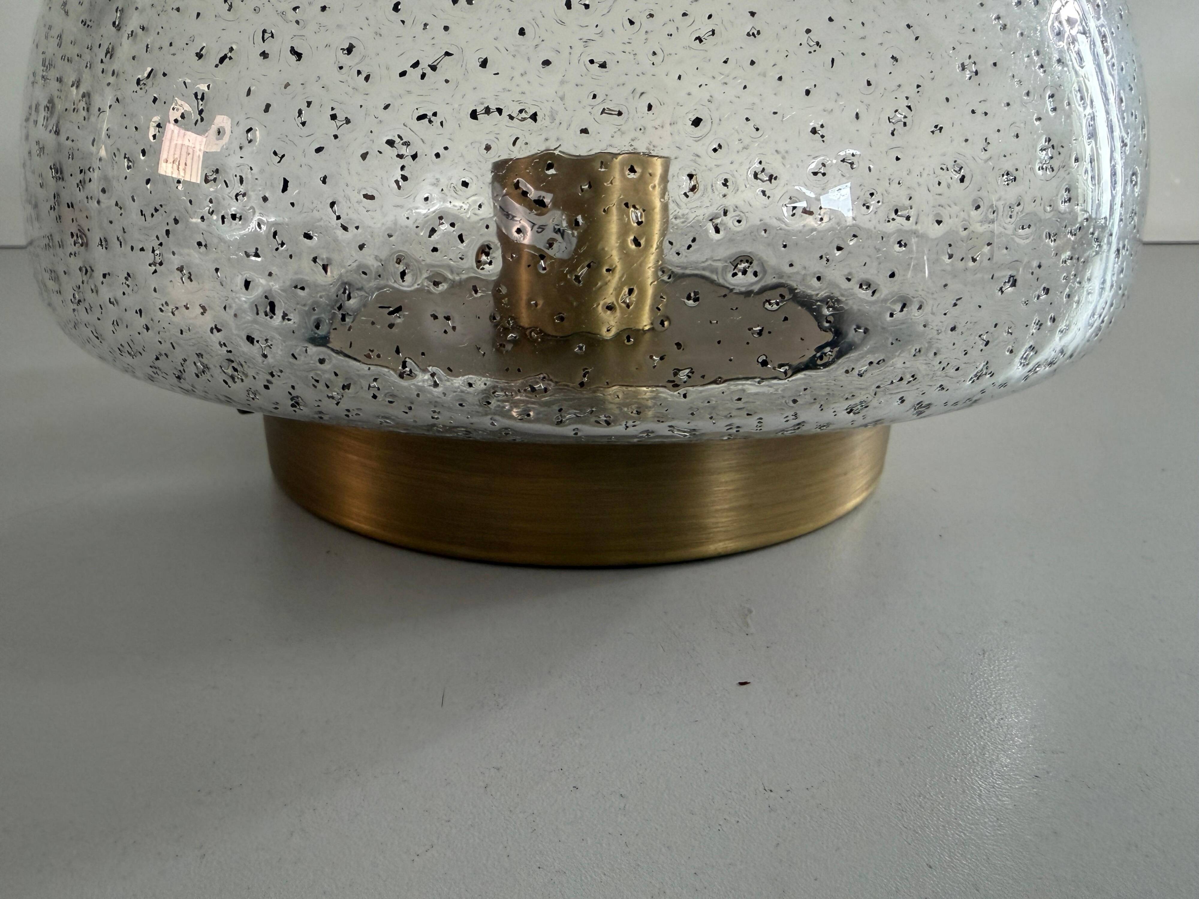 Flush glass shade with bubble texture and brass base by Hillebrand, 1960s, Germany.