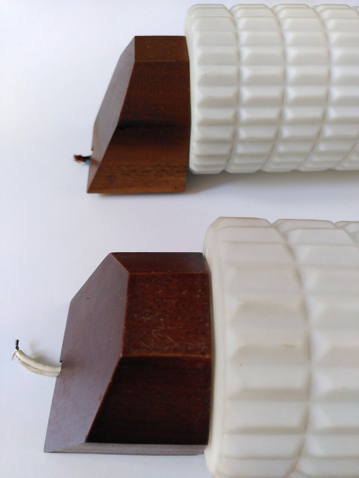 Opaline and teak sconces