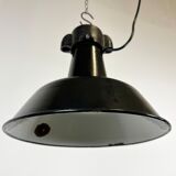 Industrial Black Enamel Factory Lamp with Cast Iron Top, 1960s