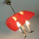 1950s mid century 3-light pendant brass metal plastic stilnovo era