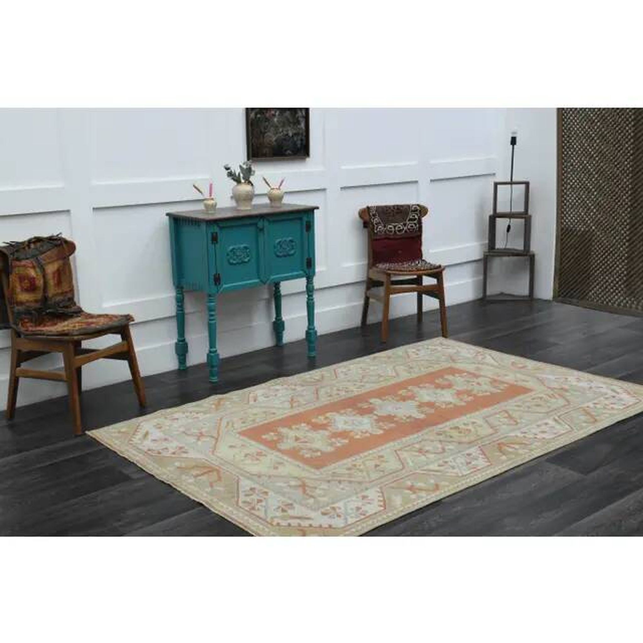 1970s Vintage Turkish Handmade Wool & Cotton Orange Area Rug 159x246