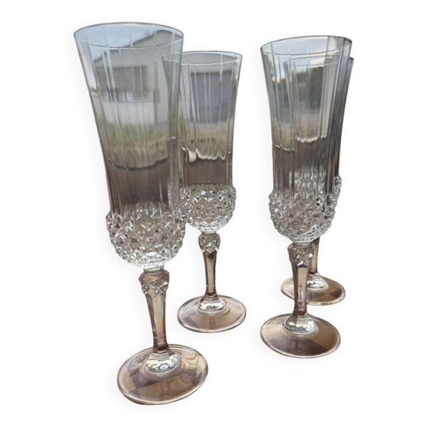 Lot de 4 Flûtes à Champagne Vintage ''Lady Diamond'' - Cristal d'Arques