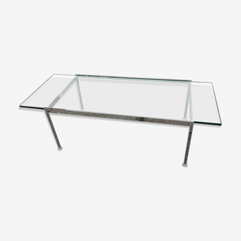 Table basse vintage dalle de verre et chrome