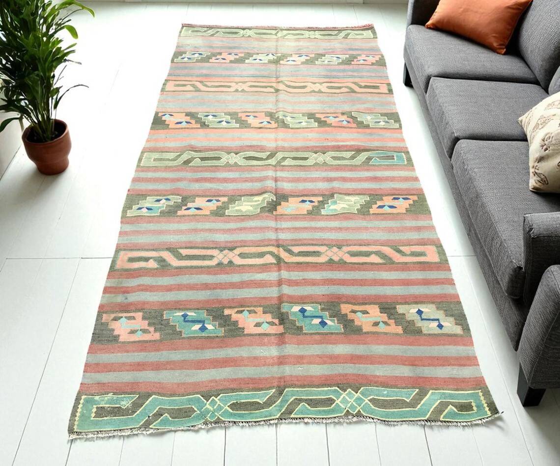 Stripe Oushak Handwoven Tribal Kilim Rug