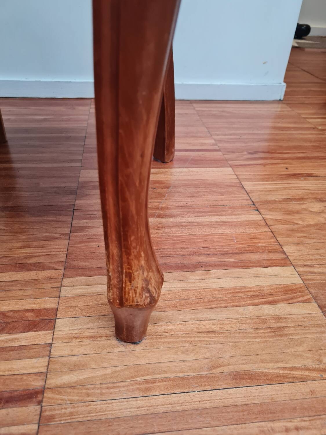 Pair of wooden chairs with velvet seats