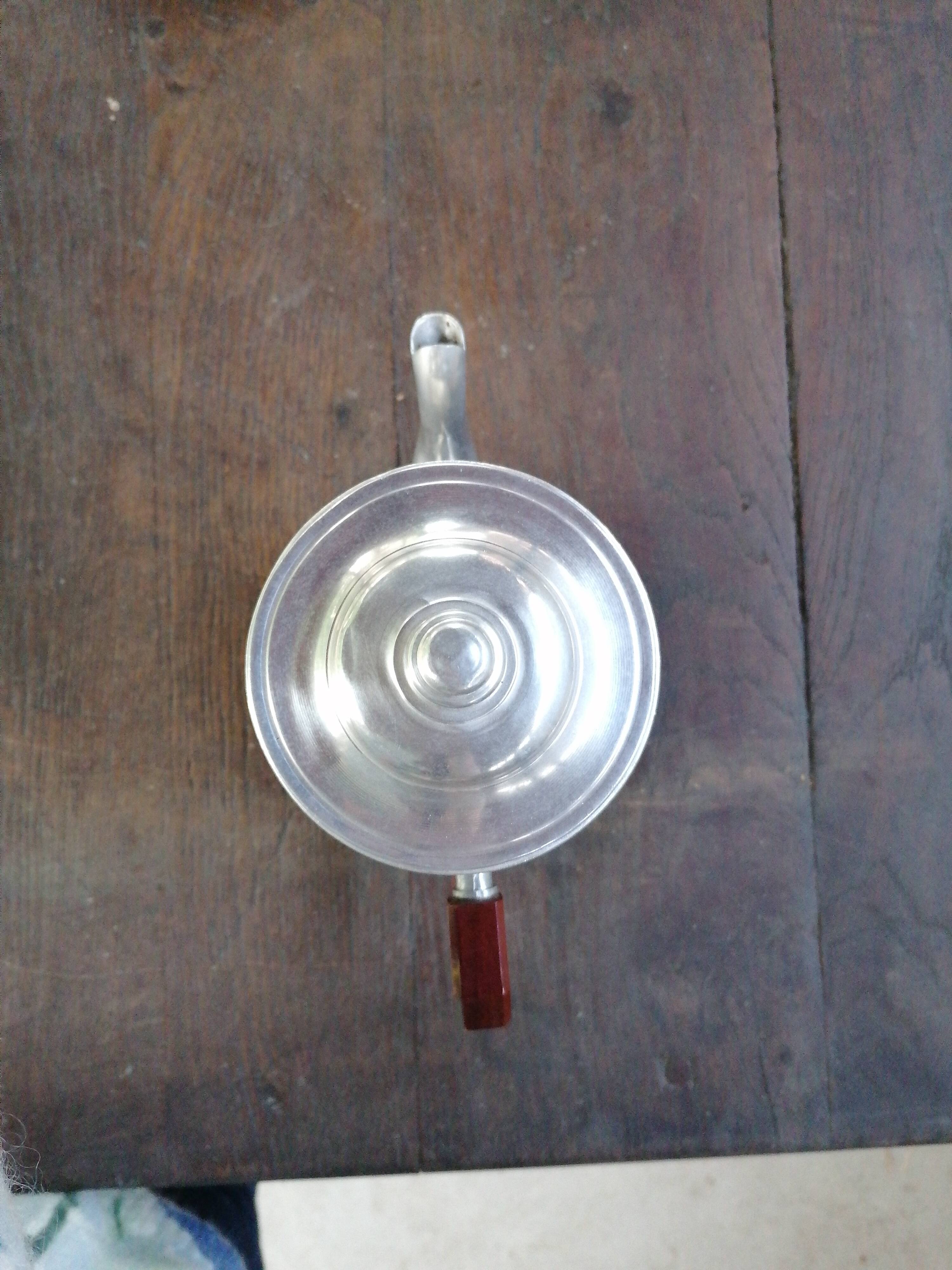 Vintage coffee maker in grey metal and bakelite handle