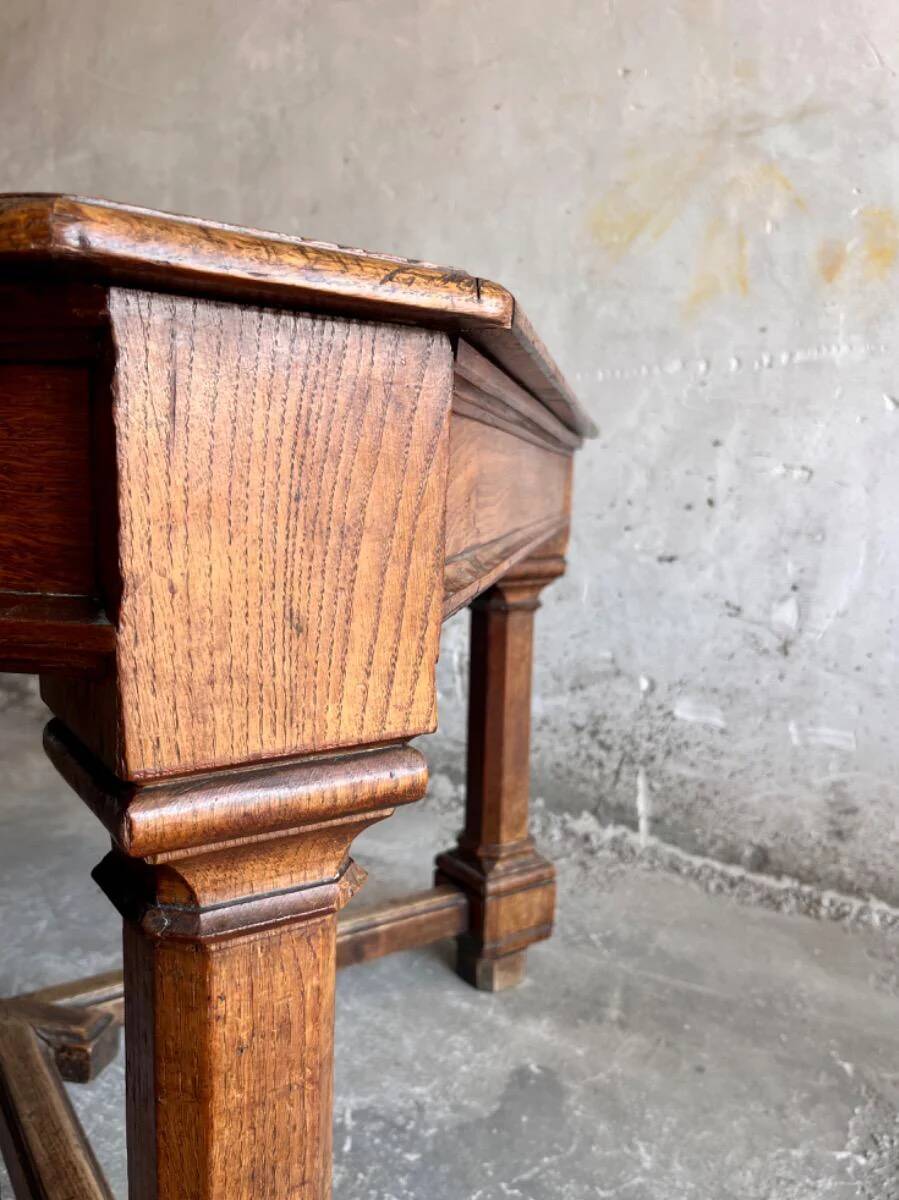 Dark brown solid wood French neo-renaissance square dining table with cross base