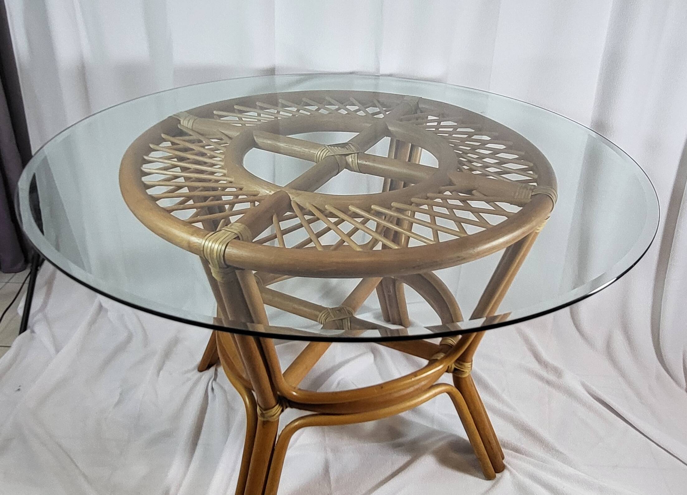 Adrien Audoux, Frida Minet table in rattan with glass top, France.