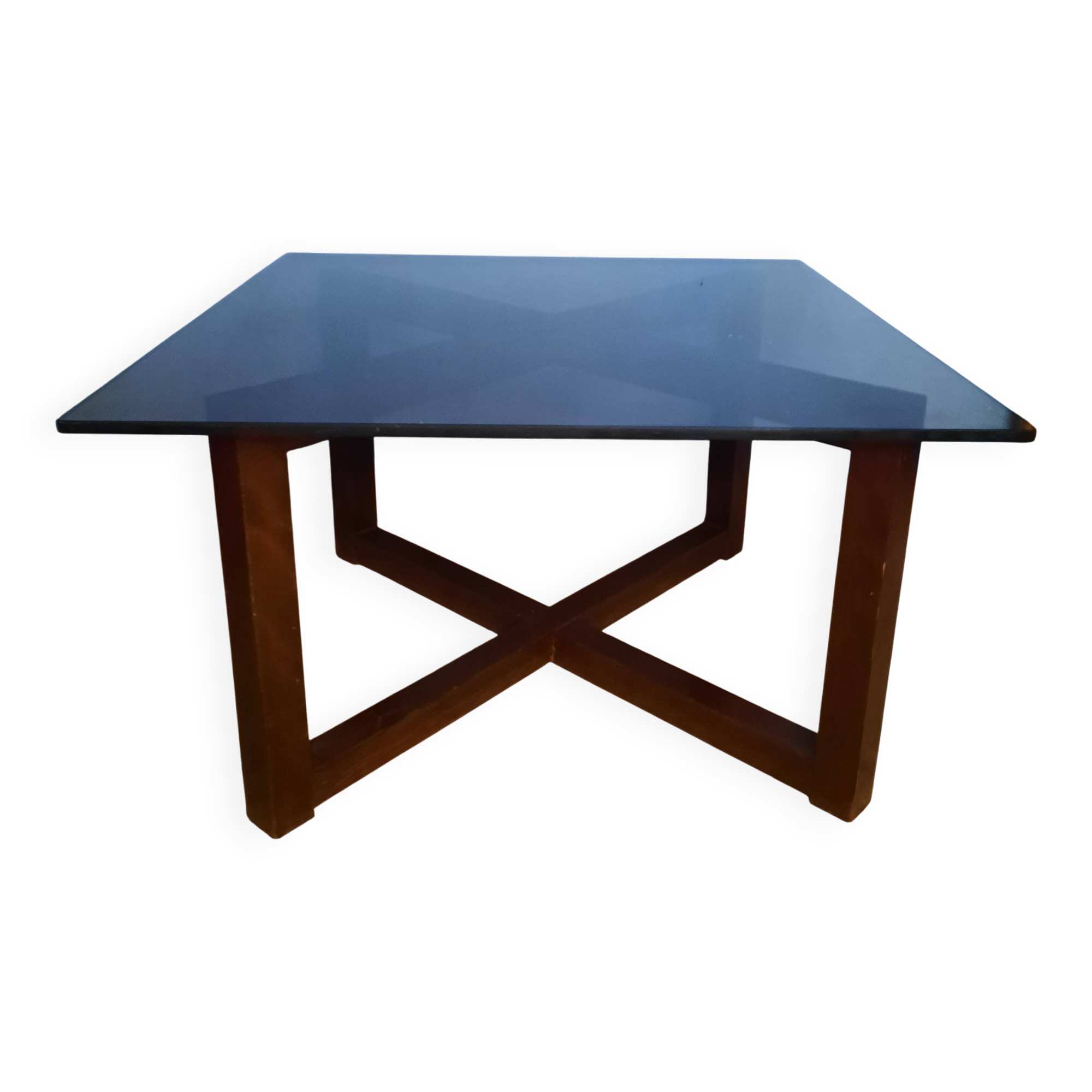 Table basse bois et verre fumé