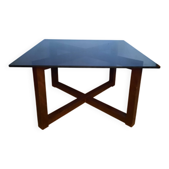 Wood and smoked glass coffee table