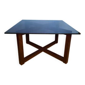 Wood and smoked glass coffee table