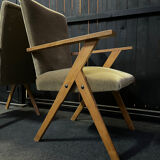 Pair of compass leg armchairs Velvet 1950