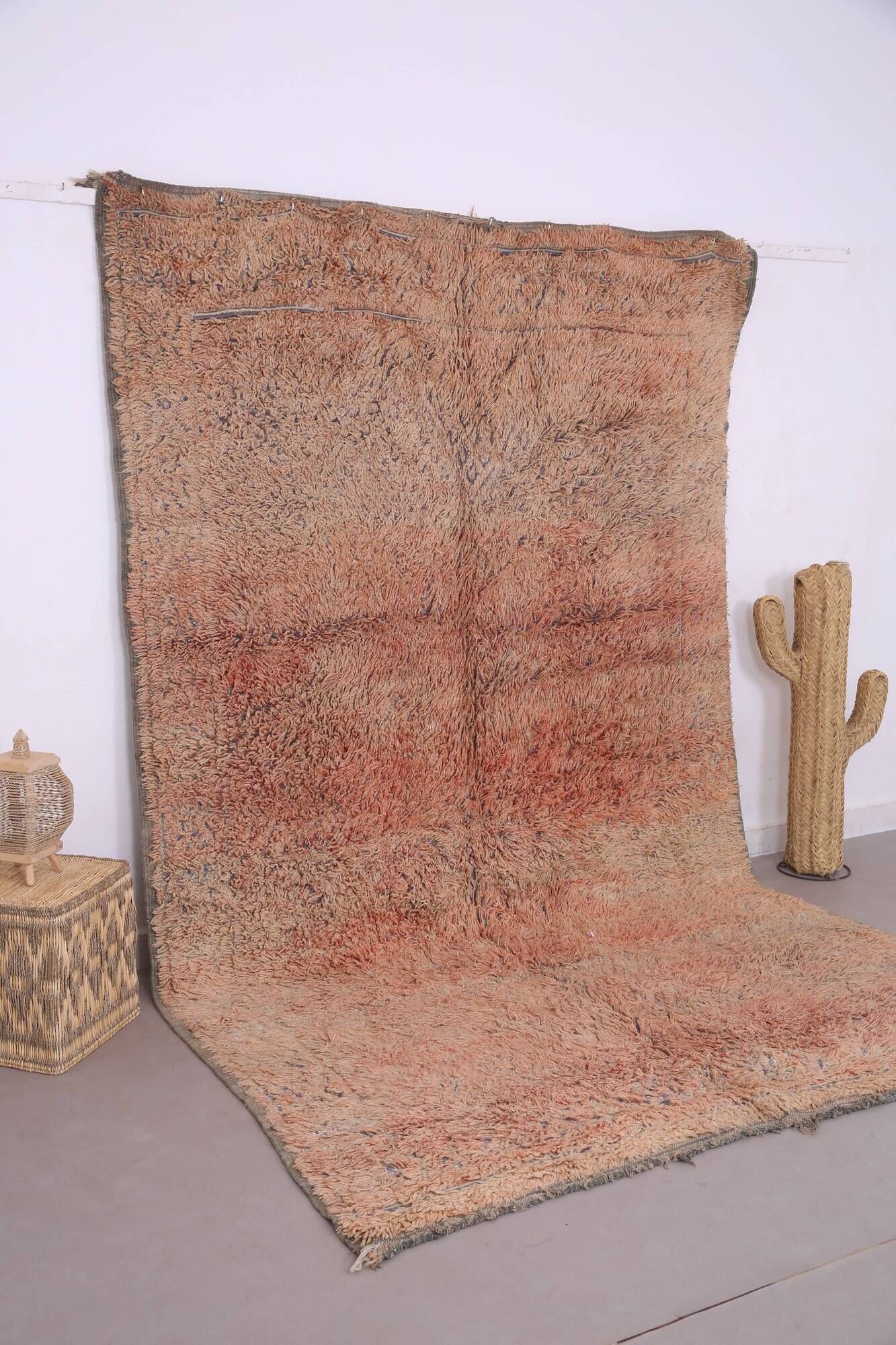 Peach Vintage Moroccan Rug 203 x 331 cm, Berber Shag Rug, Handmade Boho Rug