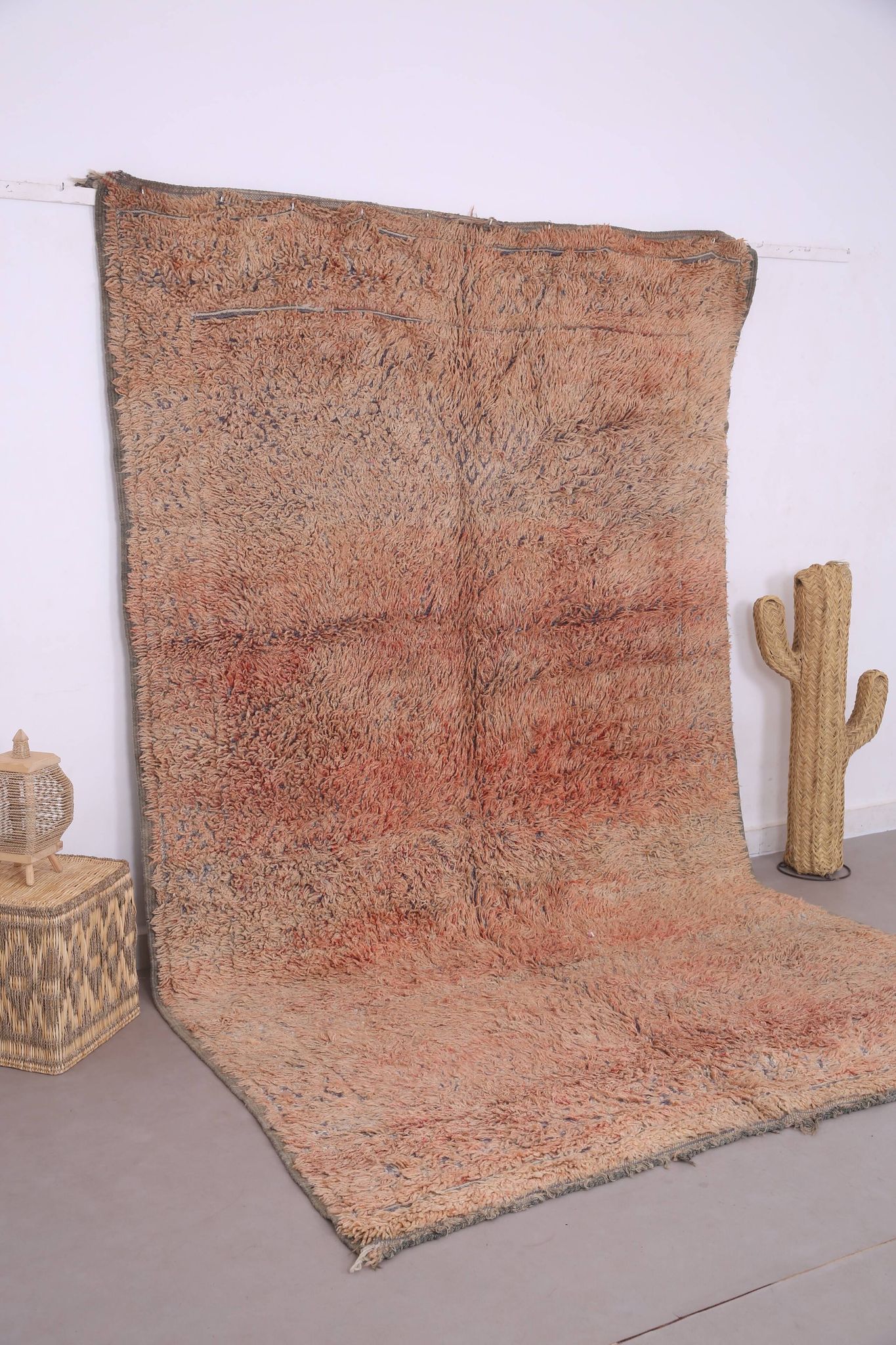 Peach Vintage Moroccan Rug 203 x 331 cm, Berber Shag Rug, Handmade Boho Rug