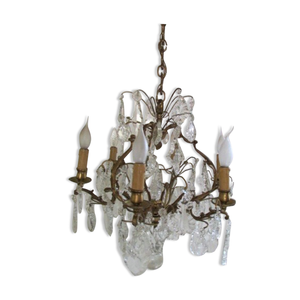 Lustre en bronze à pampilles Louis XV, Louis XVI