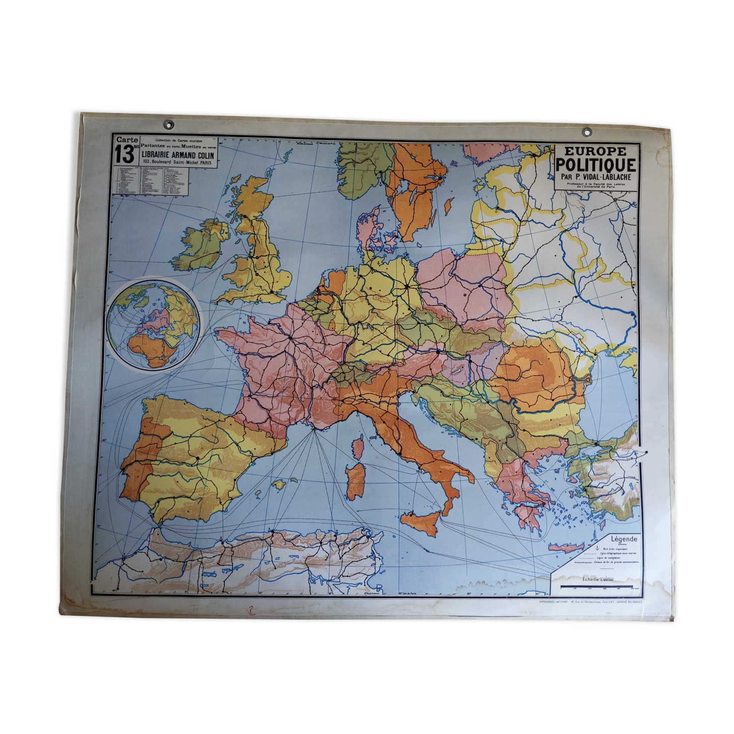School poster educational board vintage old card Vidal lablache Europe 13