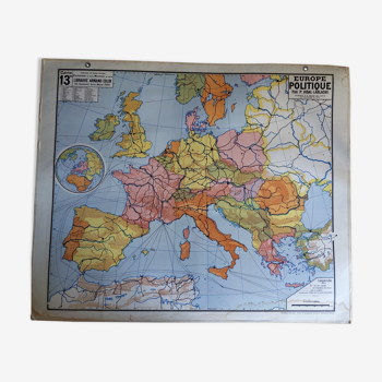 Affiche scolaire planche pédagogique carte ancienne vintage vidal lablache  europe 13