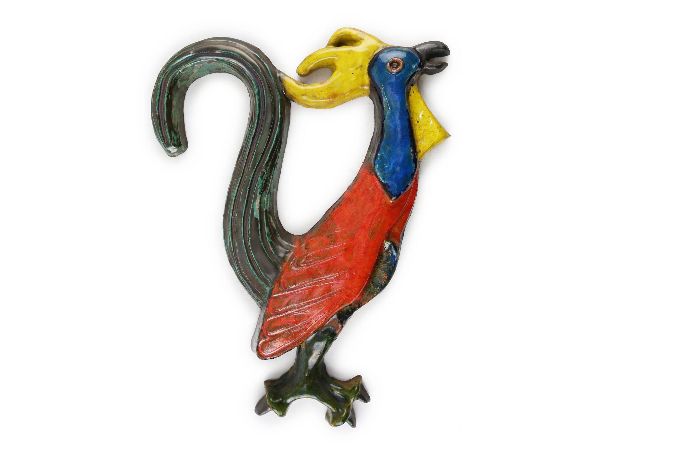 Vintage Ceramic plaquette of a colorful Rooster signed A. Dandoy, Belgium 1