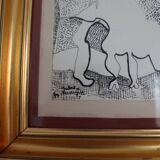 Painting drawing "the bull" Jules Mougin, the poet postman Abstract art brut
