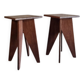 Paire tabourets  bois massif