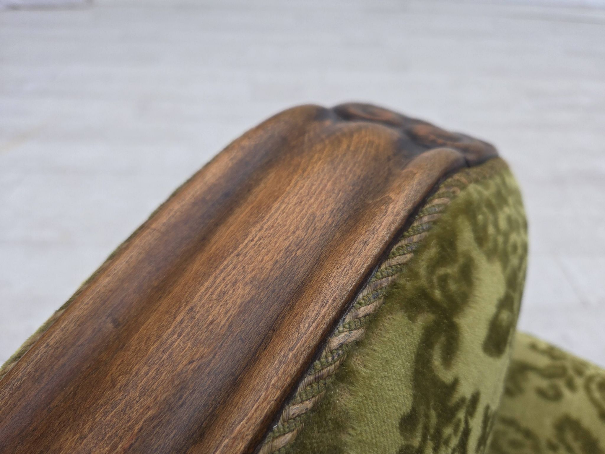 1950s, Danish relax chair, furniture velour, oak wood.