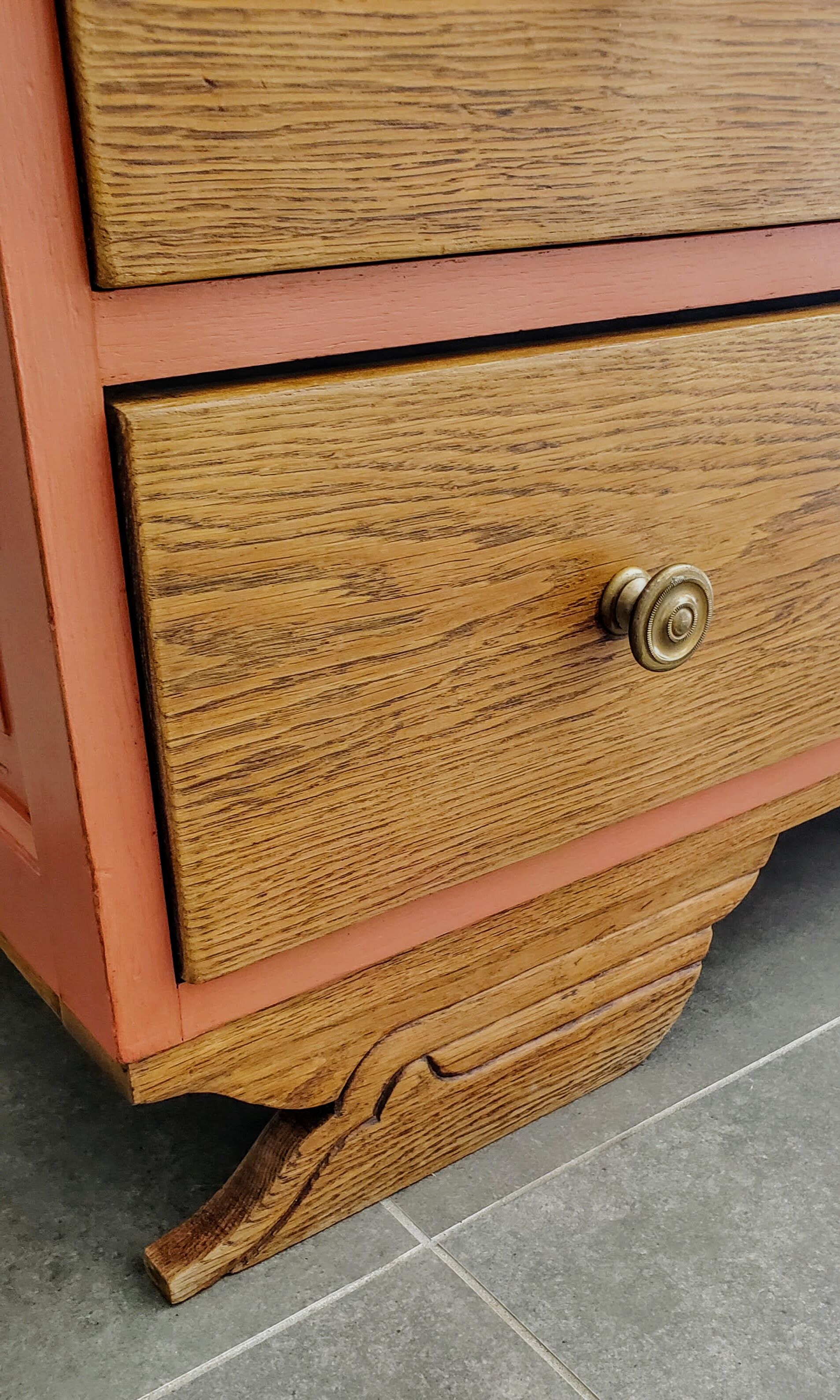 Terracotta patina oak chest of drawers