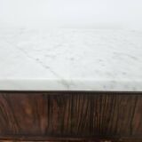 Mahogany burl dressing table with white marble top