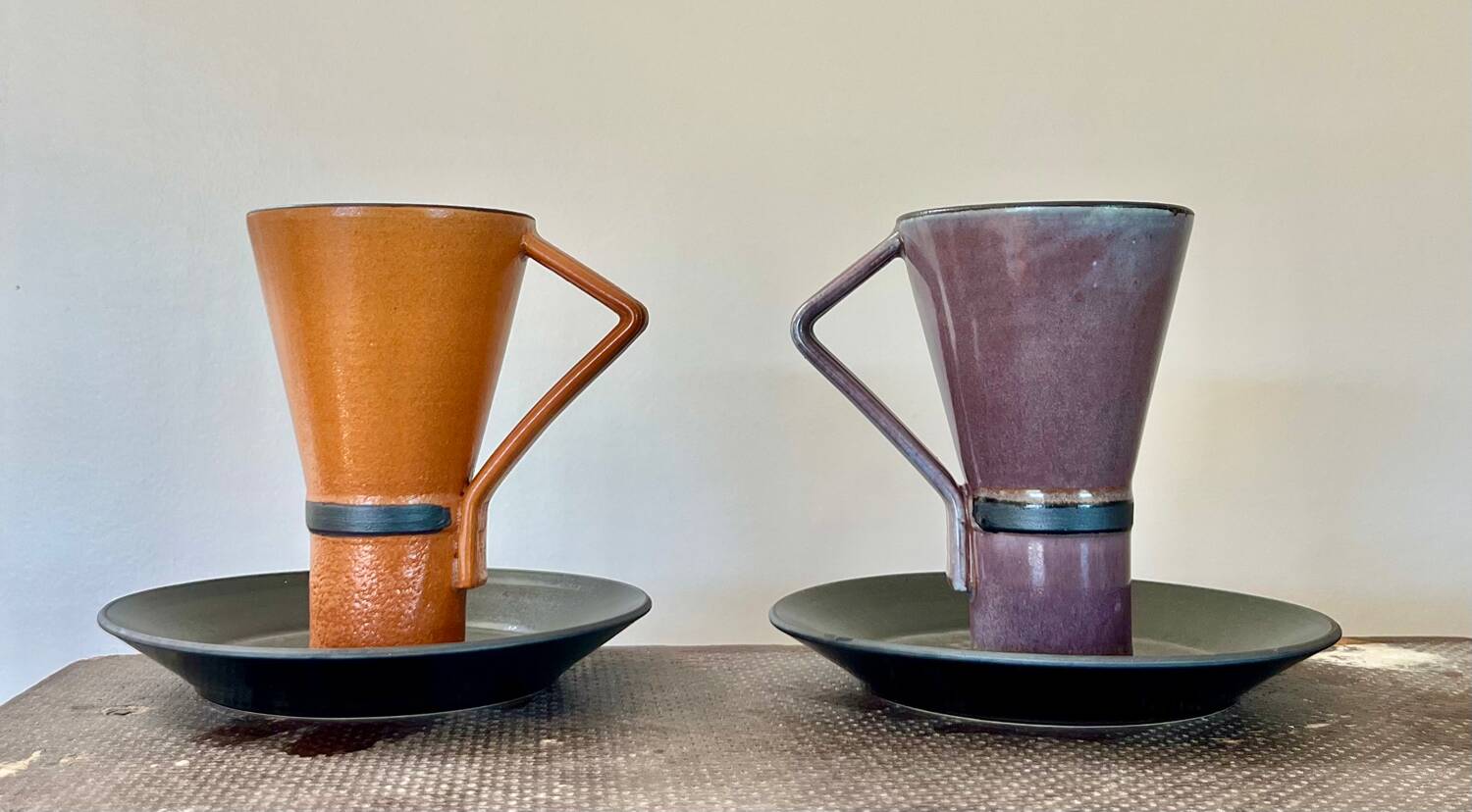 Pair of stoneware cups, vintage Japanese crafts