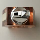 Apricot plexiglass table lighter by Astrolite with silver frame - Space Age Italian 1970s sculpture