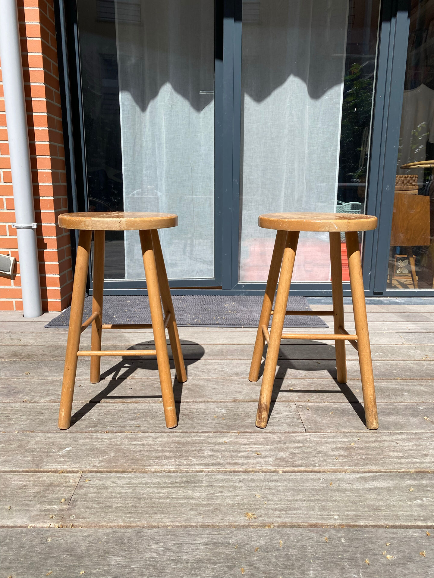 Paire de tabourets vintage en bois