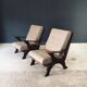 Rustic X Frame Lounge Chairs, Belgium, 1950s, Set of 2
