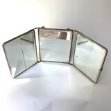 Barber's triptych mirror, beveled ice, vintage 1950