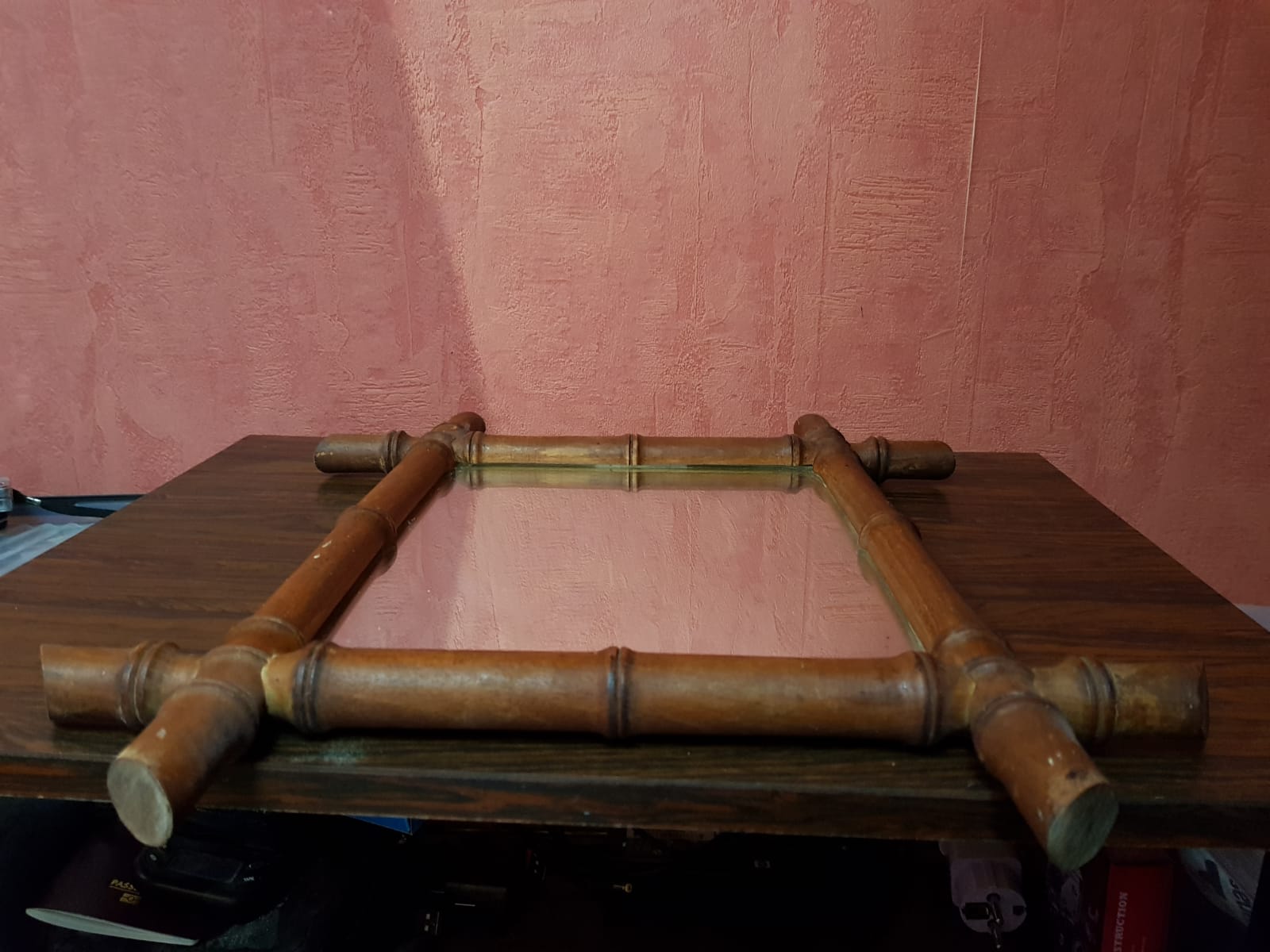 Old bamboo style wooden mirror decoration 40x46 vintage