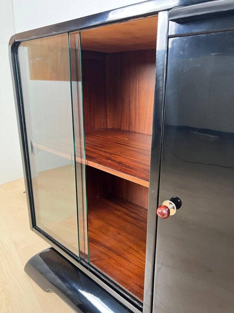French Art Deco Half Cabinet in Black Lacquer and Mahogany, 1930
