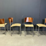 Chaises de salle à manger vintage en osier et chrome, années 1980