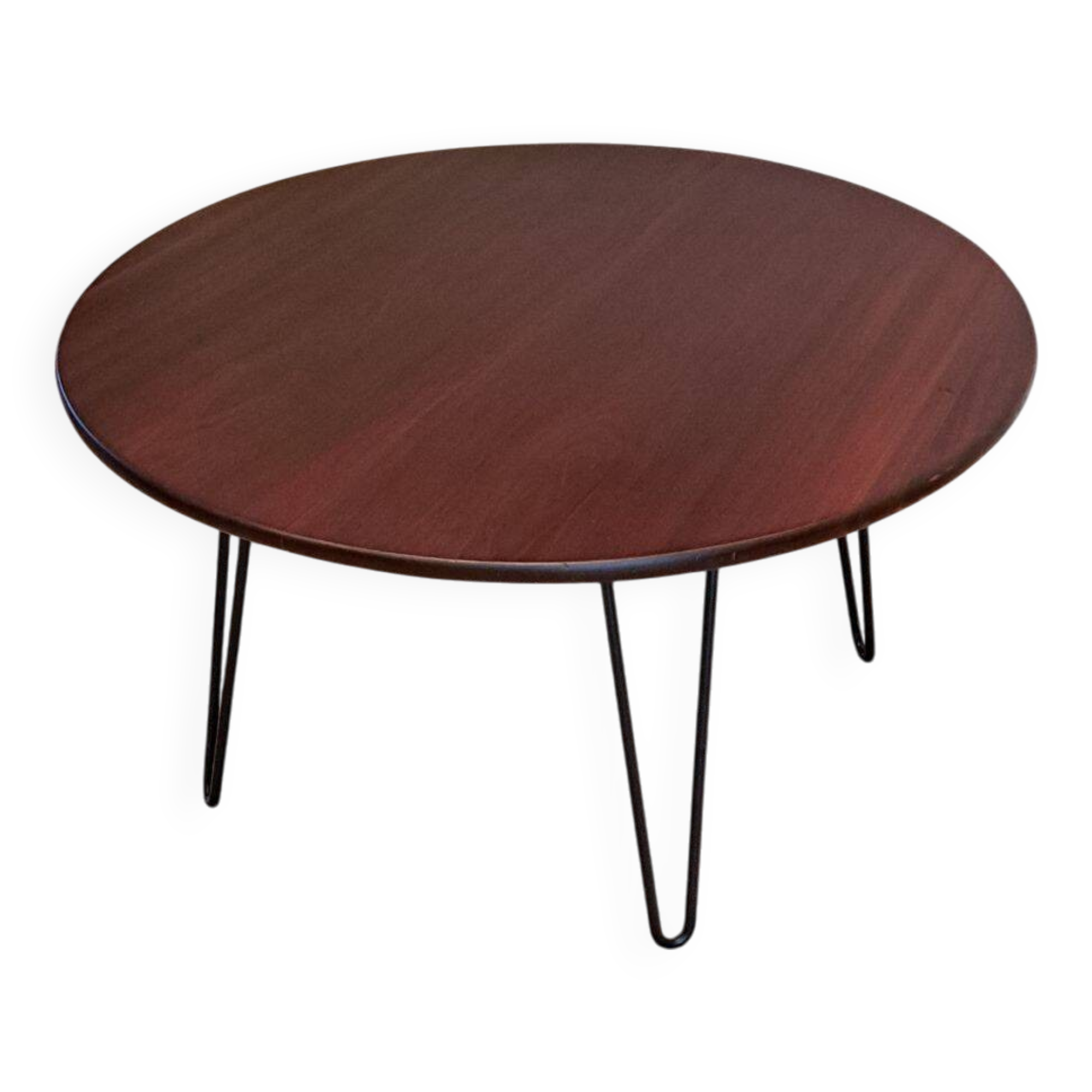 Round coffee table with mahogany wood top