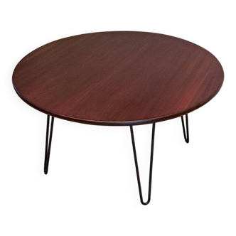 Round coffee table with mahogany wood top