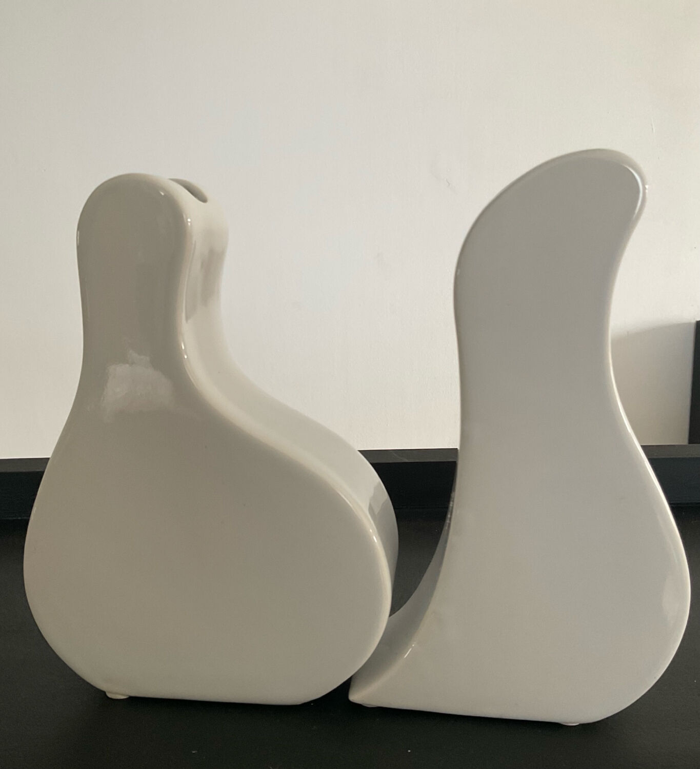 Pair of vintage glazed ceramic vases in an organic shape