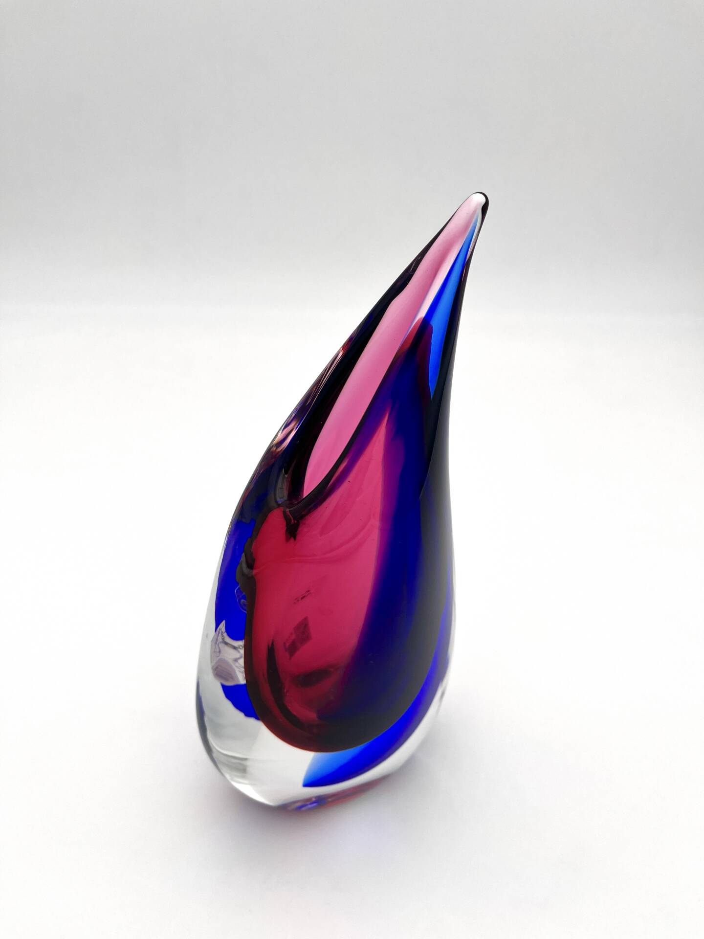 Vase Luigi Onesto Oball Sommerso Flame Blue Magenta 25cm 1.78kg Label