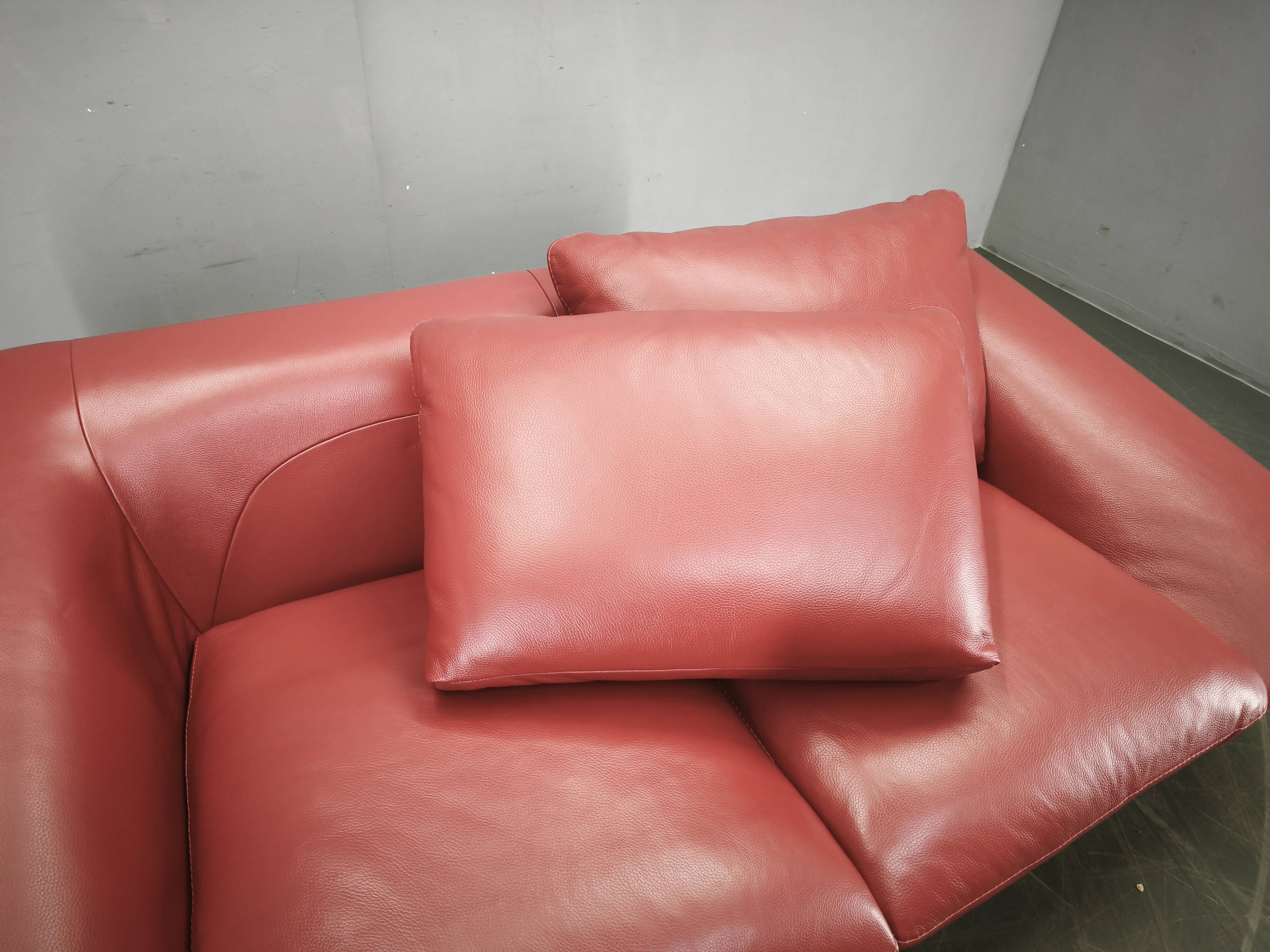 Italian Red Leather Sofa by Divanotti, Postmodern, 1990s