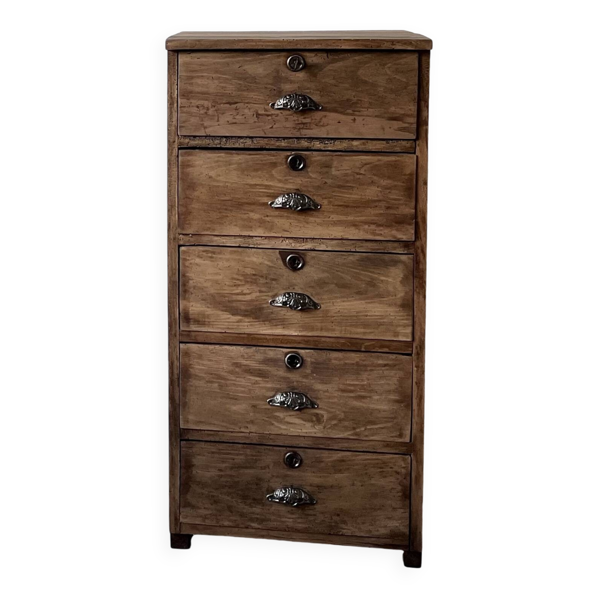 Small old vertical craft cabinet with 5 drawers