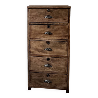 Small old vertical craft cabinet with 5 drawers