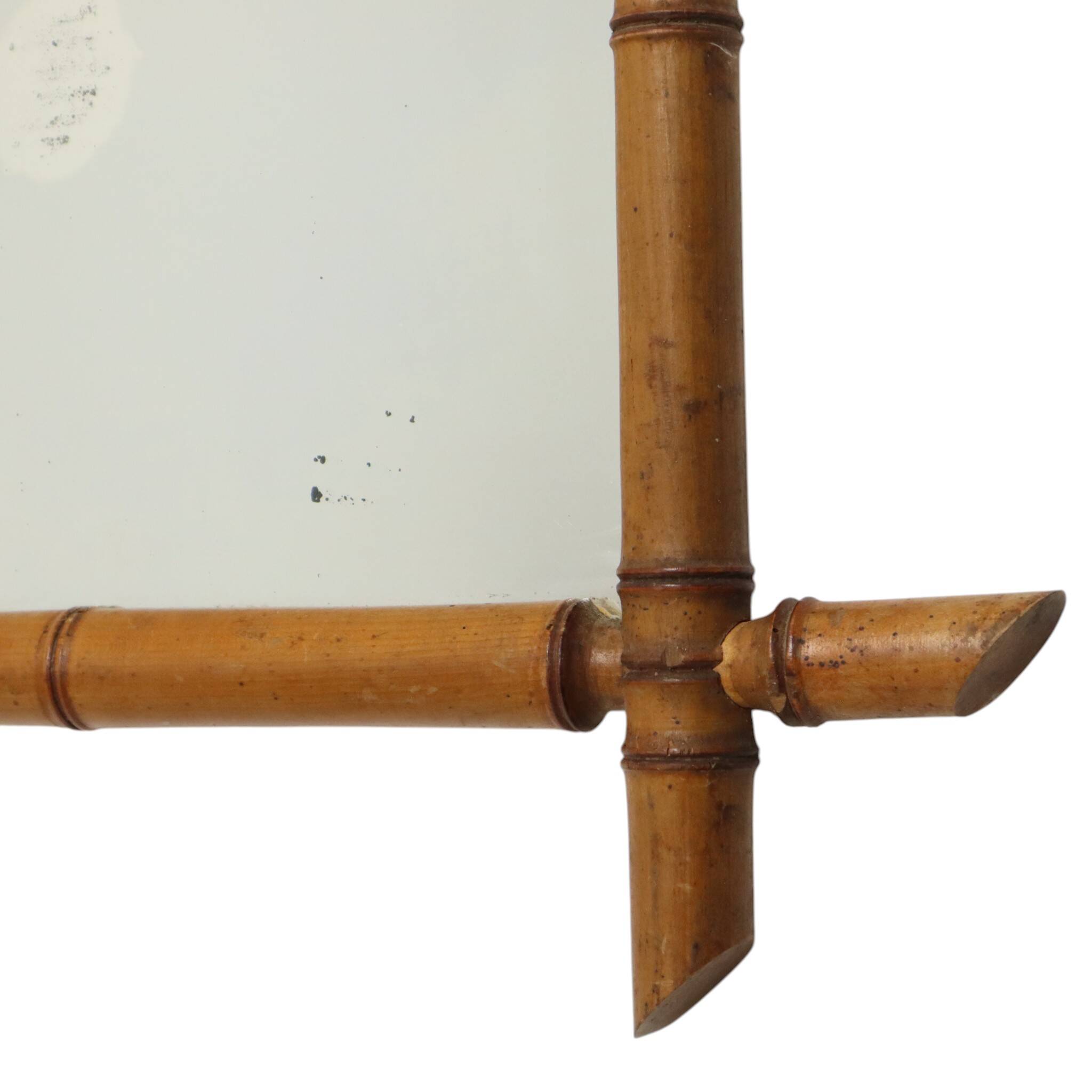 French Wooden Mirror, Faux Bamboo Chinoiserie, 57x47cm