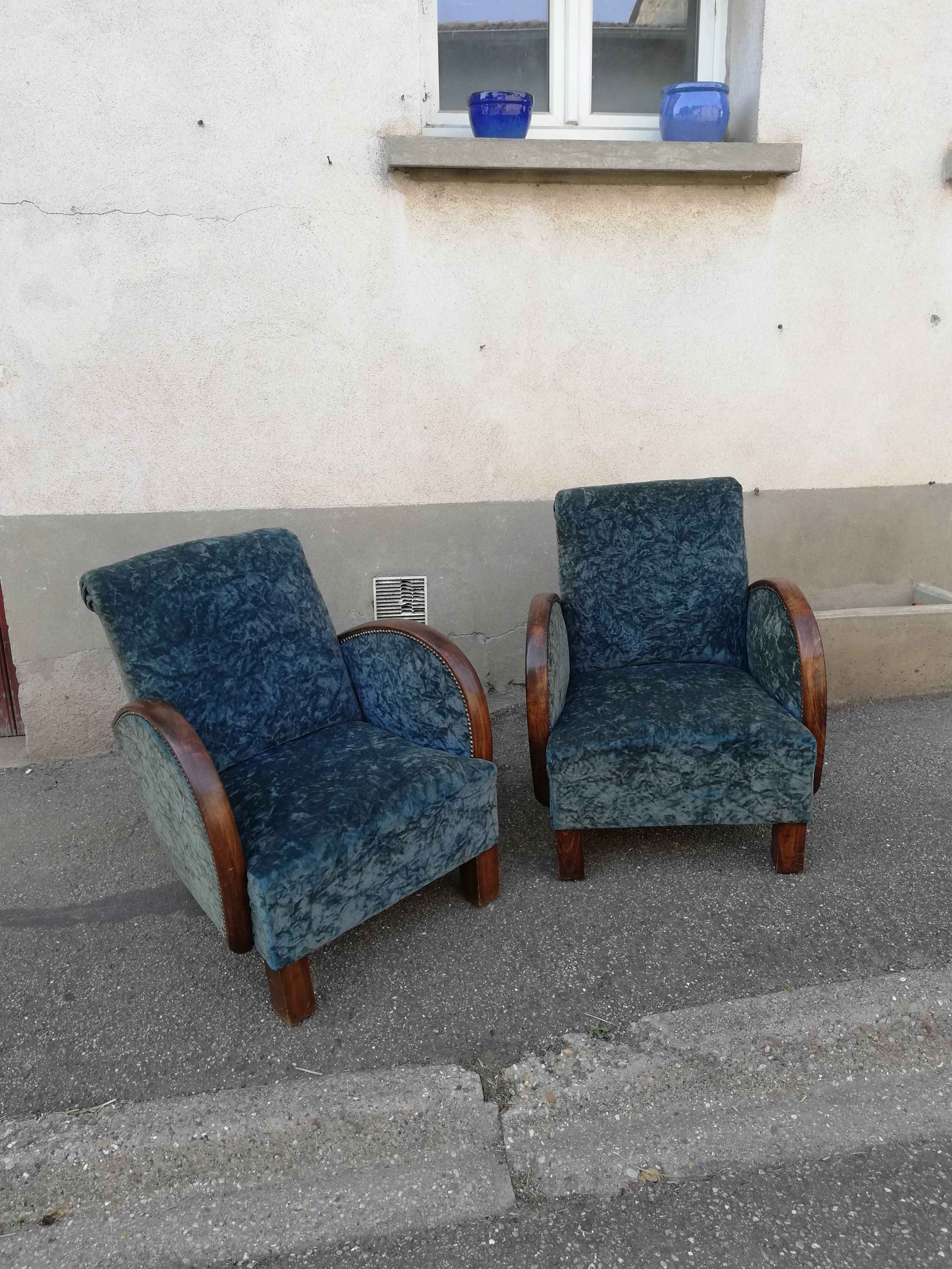Paire de fauteuils art déco tissu bleu