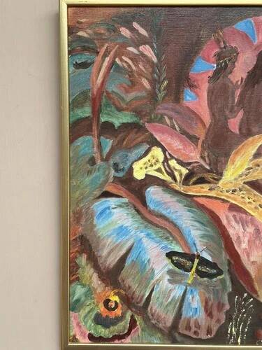 Mid-Century Oil on Canvas – “Forest” by K.R. (1991), Vintage & Framed 42.5×34.5cm