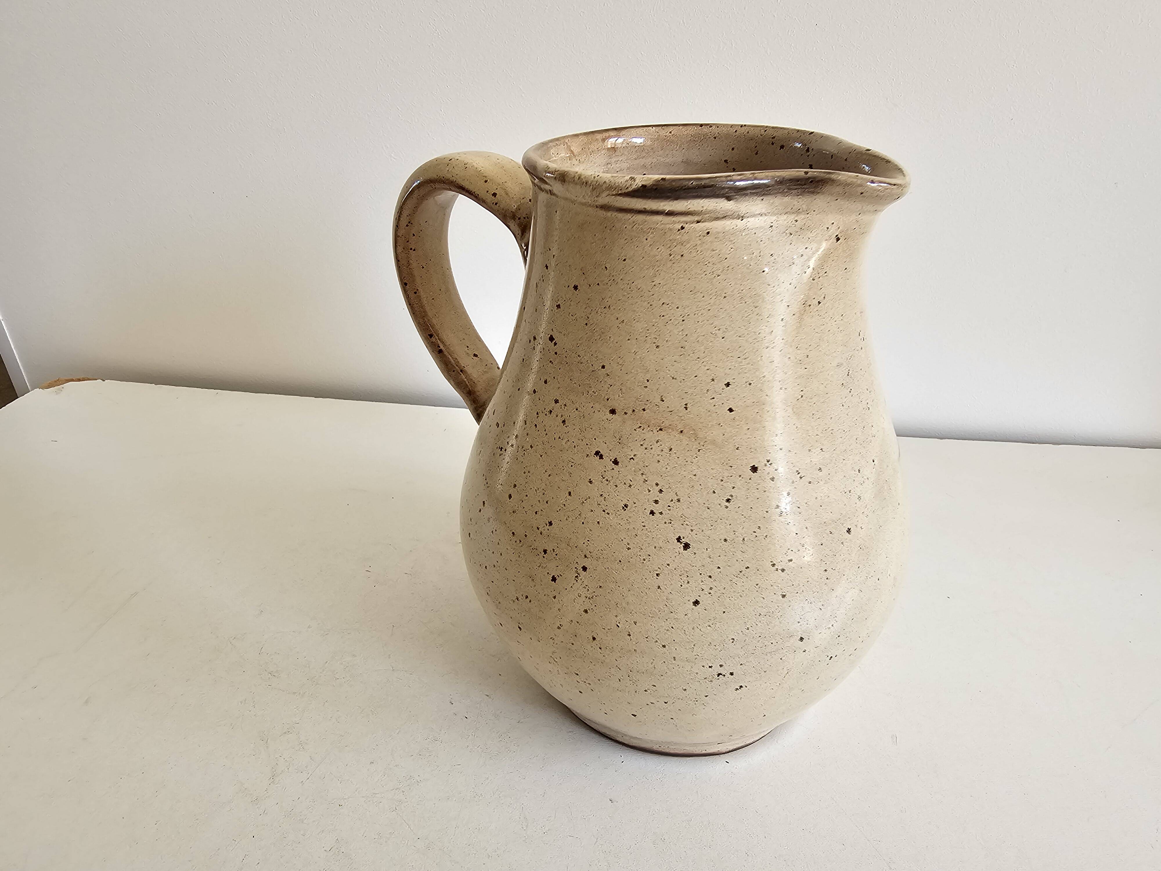 Ceramic Jug Flower Pattern - Signed Les Grottes Dieulefit