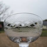 4 Antique Glass Champagne Coupes with Ribbon Pattern