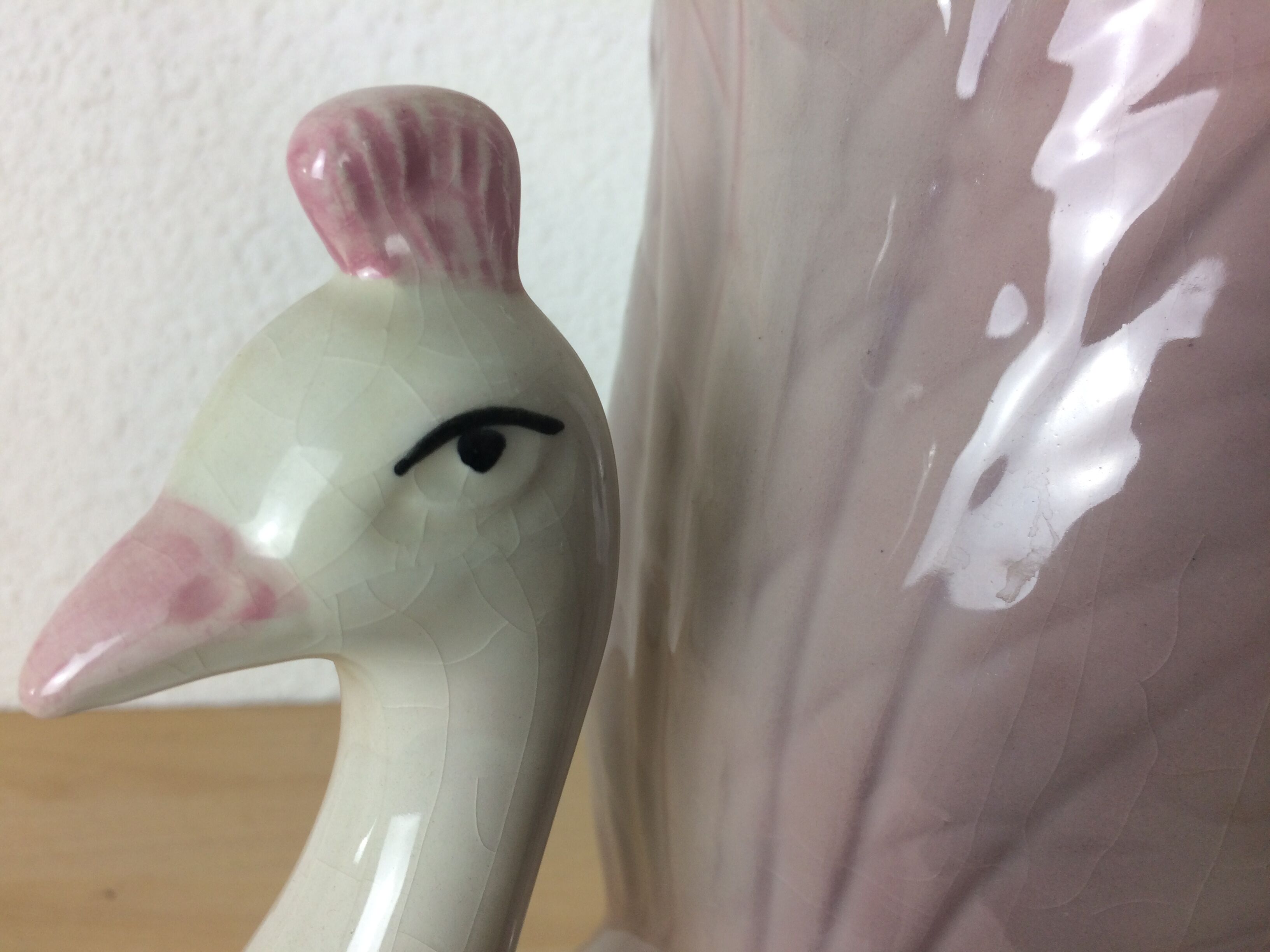 Vintage pink peacock zoomorphic vase