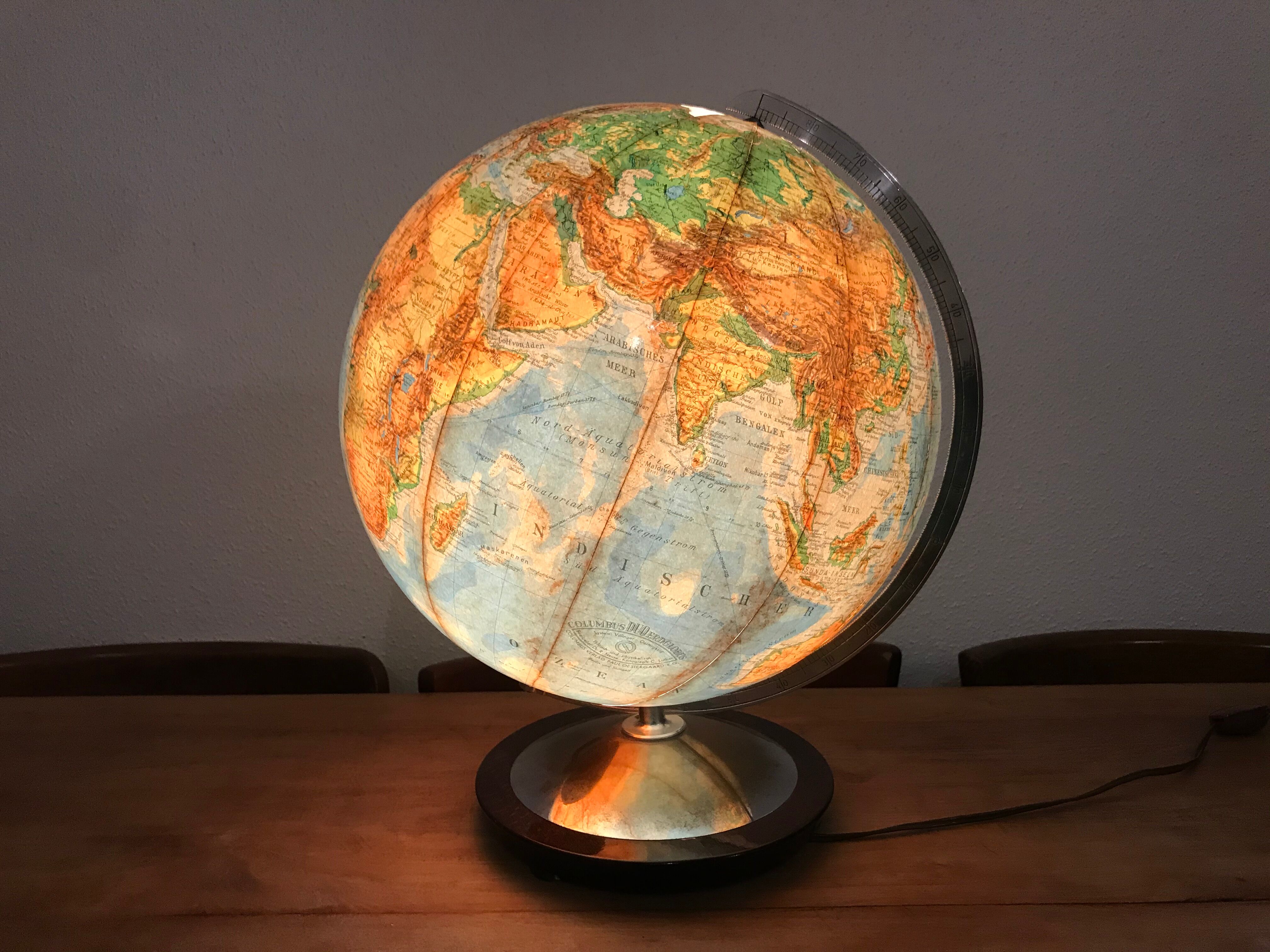 Globe en verre Illuminé de Columbus Paul Oestergaard 1950 vintage design